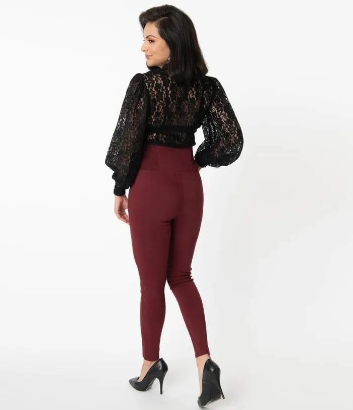 Burgundy High Waist Quinn Skinny Pants Clothing Unique Vintage Pants