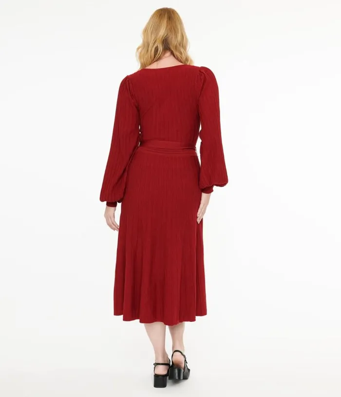 Burgundy Keep Looking Up Sweater Midi Dress Dresses Unique Vintage Midi