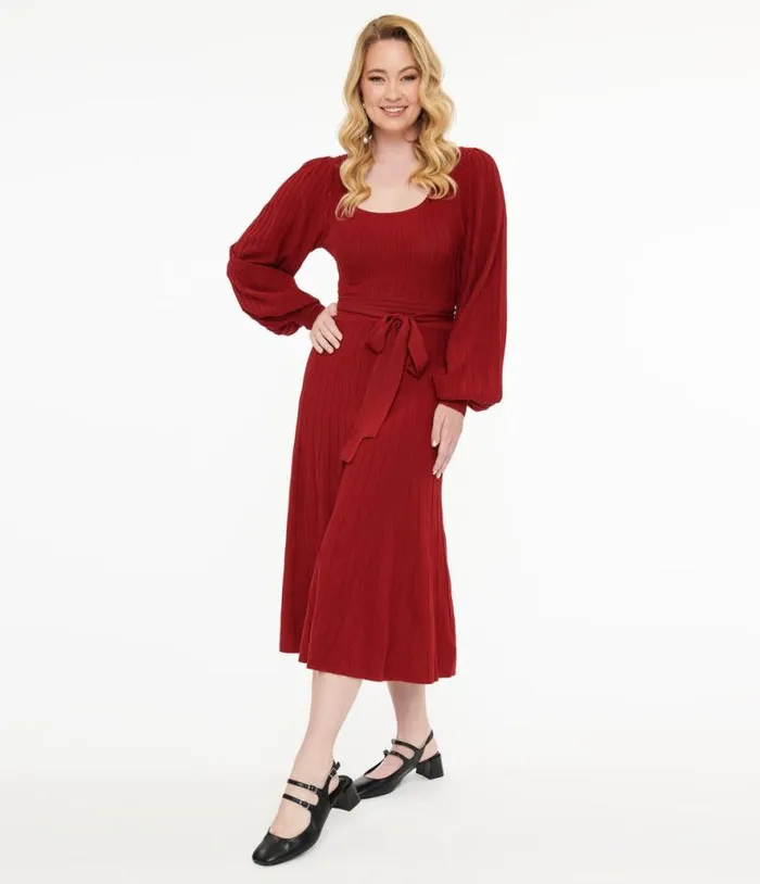 Burgundy Keep Looking Up Sweater Midi Dress Dresses Unique Vintage Midi