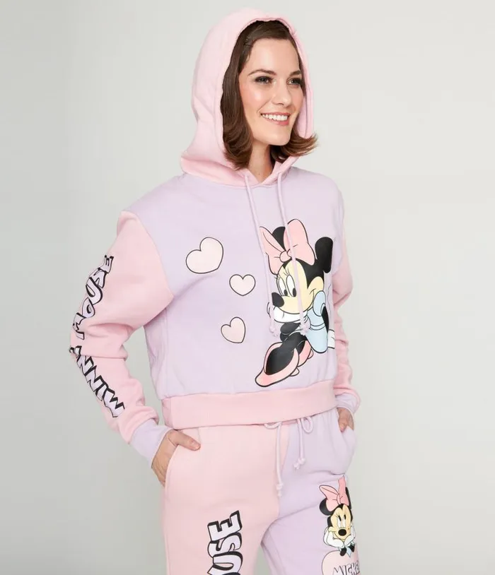 Cakeworthy Pink and Purple Color Block Minnie Mouse Hoodie Clothing Unique Vintage Graphic Tees