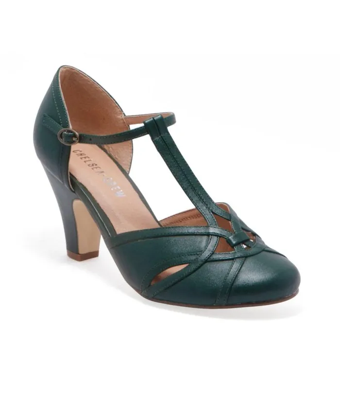 Chelsea Crew 1920s Forest Green TStrap Sandy Heels Shoes Unique Vintage Heels Chelsea Crew 1920s Forest Green TStrap Sandy Heels Shoes Unique Vintage Heels