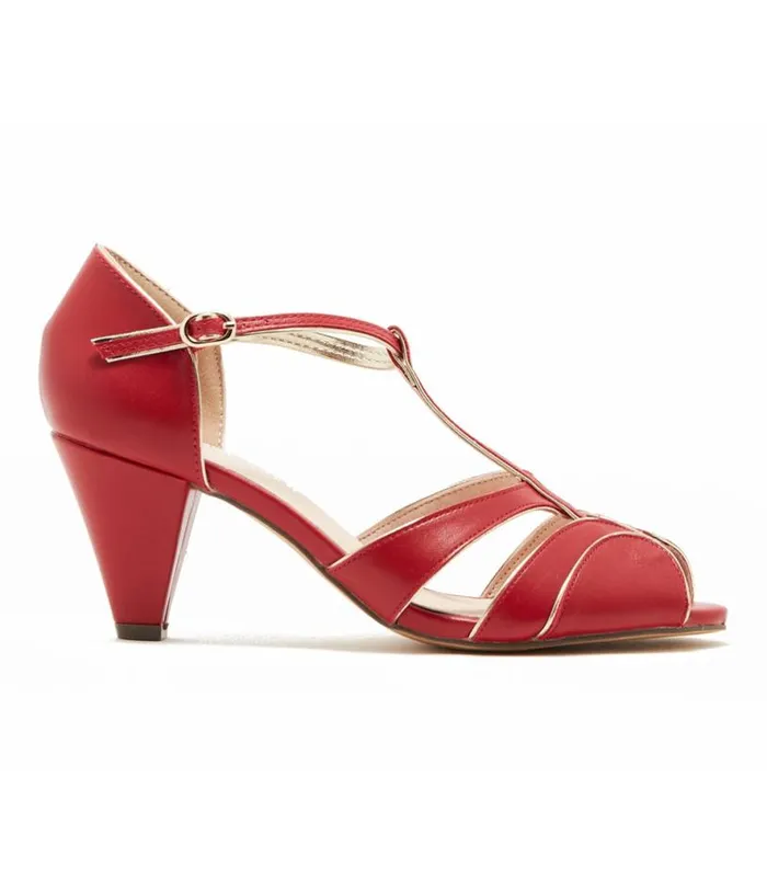 Chelsea Crew 1920s Red Leatherette TStrap Penelope Heels Shoes Unique Vintage Heels