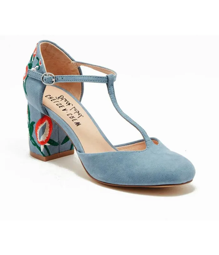 Chelsea Crew 1920s Sky Blue TStrap Embroidered Frenchie Heels Shoes Unique Vintage Heels Chelsea Crew 1920s Sky Blue TStrap Embroidered Frenchie Heels Shoes Unique Vintage Heels