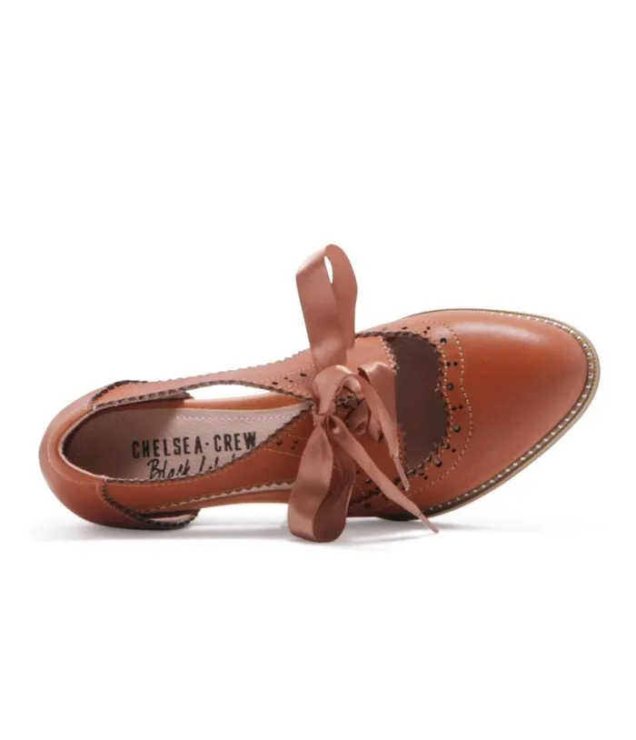 Chelsea Crew 1930s Tan Leather Bow Oxford Heels Shoes Unique Vintage Heels