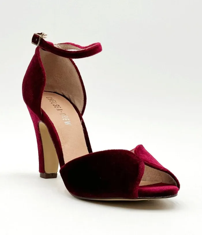 Chelsea Crew Burgundy Velvet Lola Pumps Shoes Unique Vintage Heels