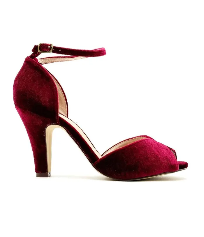Chelsea Crew Burgundy Velvet Lola Pumps Shoes Unique Vintage Heels