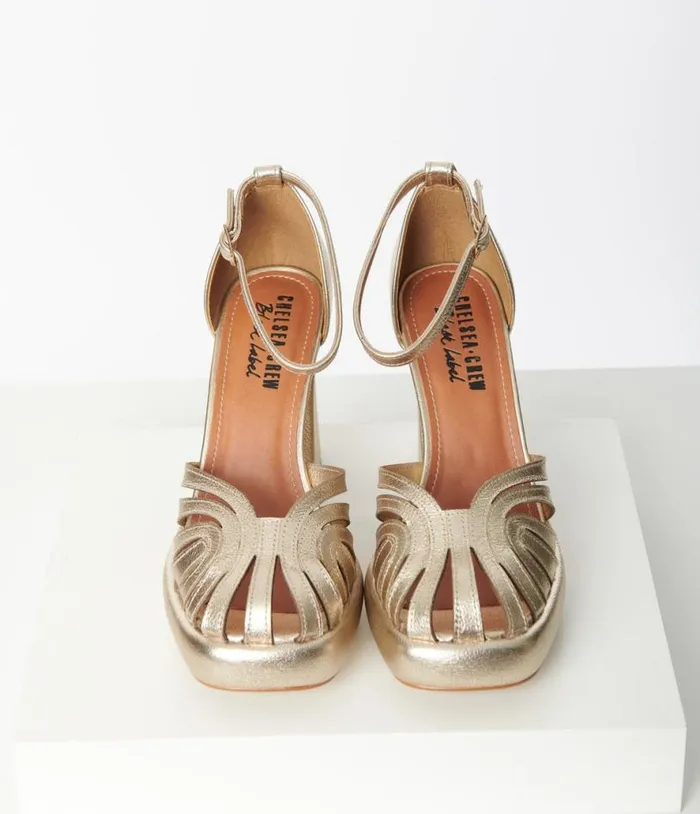 Chelsea Crew Gold Leather Platform Sandals Shoes Unique Vintage Sandals