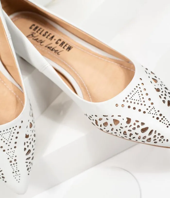 Chelsea Crew White Cutout Leather Sofia Flats Shoes Unique Vintage Flats