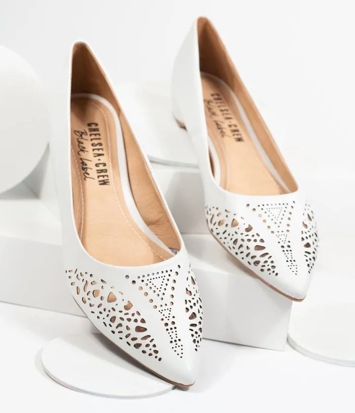 Chelsea Crew White Cutout Leather Sofia Flats Shoes Unique Vintage Flats