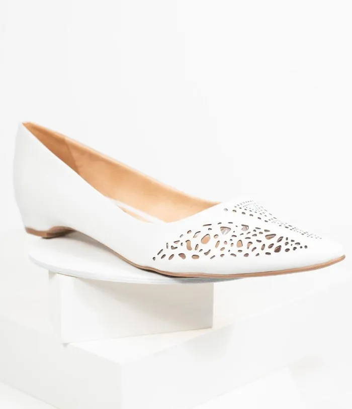 Chelsea Crew White Cutout Leather Sofia Flats Shoes Unique Vintage Flats