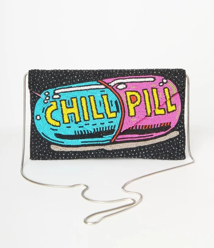 Chill Pill Beaded Clutch Accessories Unique Vintage Novelty Bags