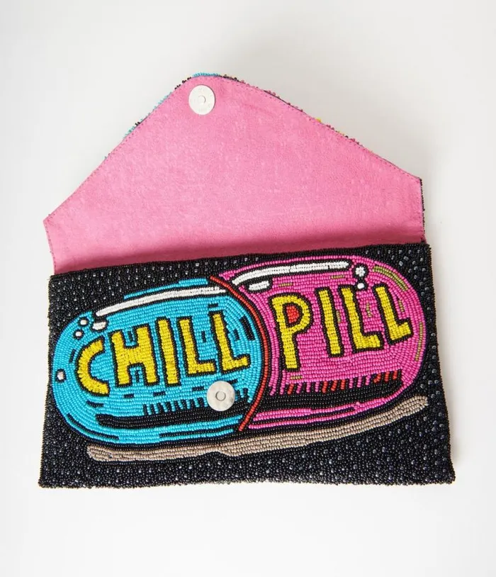 Chill Pill Beaded Clutch Accessories Unique Vintage Novelty Bags