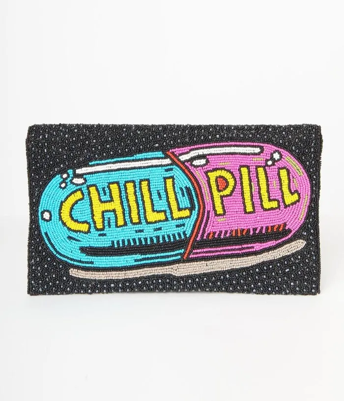 Chill Pill Beaded Clutch Accessories Unique Vintage Novelty Bags