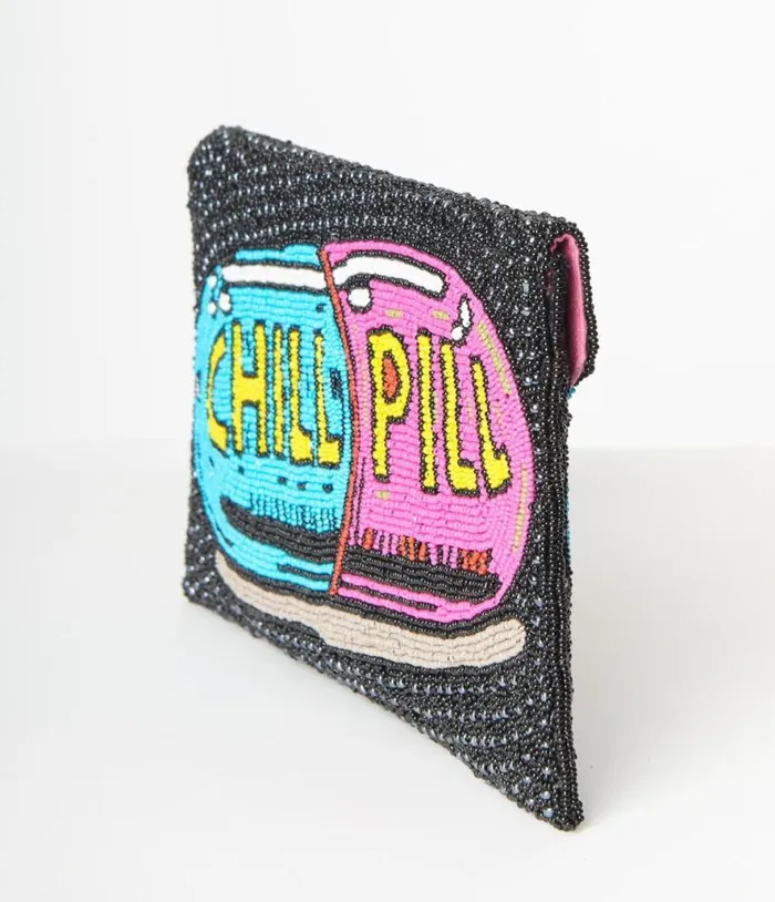 Chill Pill Beaded Clutch Accessories Unique Vintage Novelty Bags