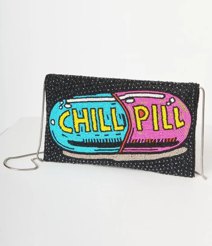 Chill Pill Beaded Clutch Accessories Unique Vintage Novelty Bags