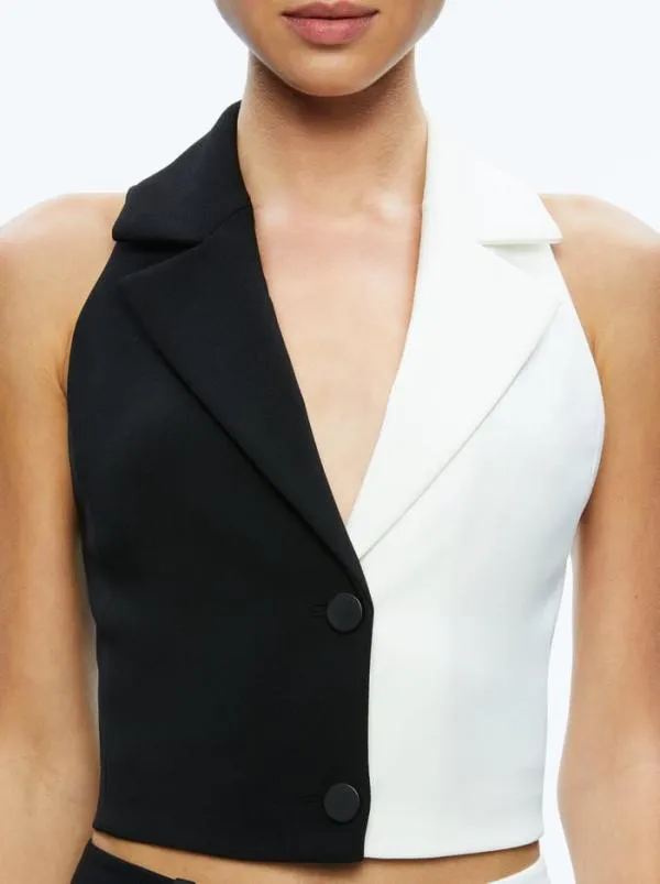 Classics Women Alice Olivia MERI COLOR BLOCK BLAZER TOP Blackoff White
