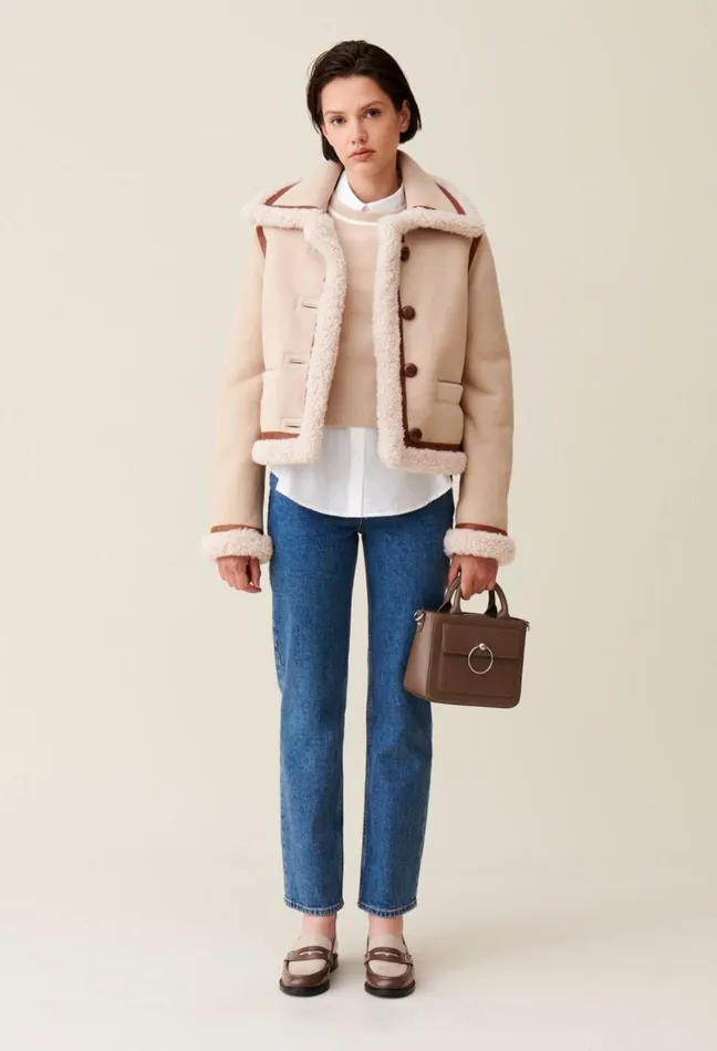 Claudie Pierlot Beige Shearling Jacket Clothes Coats