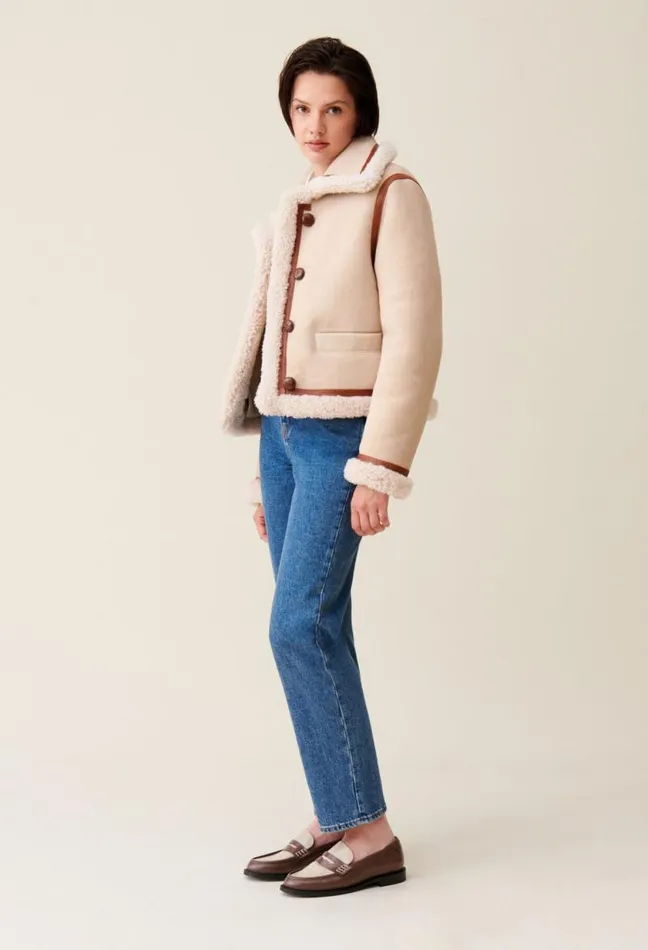 Claudie Pierlot Beige Shearling Jacket Clothes Coats