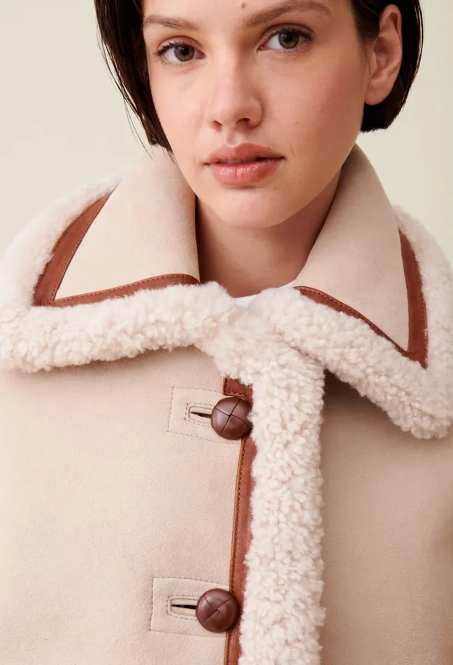Claudie Pierlot Beige Shearling Jacket Clothes Coats