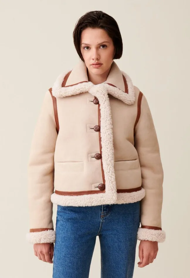 Claudie Pierlot Beige Shearling Jacket Clothes Coats