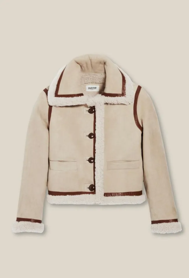 Claudie Pierlot Beige Shearling Jacket Clothes Coats
