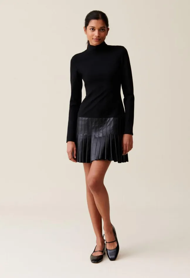 Claudie Pierlot Bimaterial Leather Black Dress Clothes Dresses