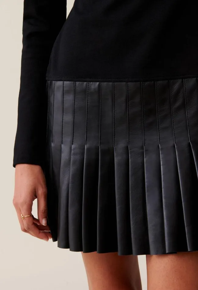 Claudie Pierlot Bimaterial Leather Black Dress Clothes Dresses