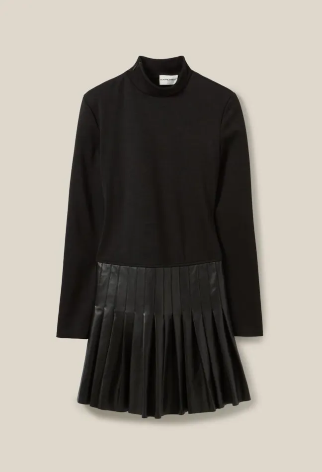 Claudie Pierlot Bimaterial Leather Black Dress Clothes Dresses