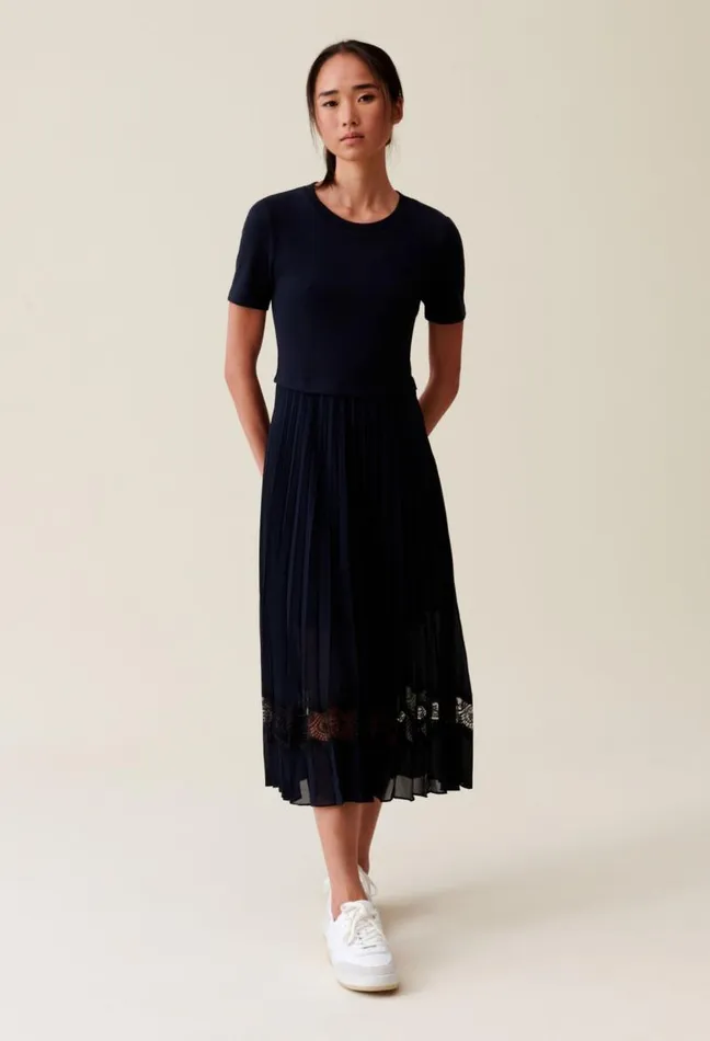 Claudie Pierlot Black And Navy Bimaterial Dress Clothes Dresses