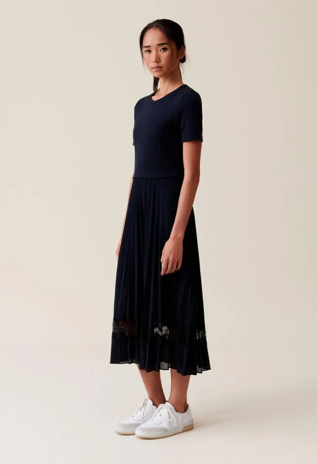 Claudie Pierlot Black And Navy Bimaterial Dress Clothes Dresses