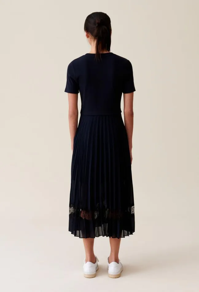 Claudie Pierlot Black And Navy Bimaterial Dress Clothes Dresses
