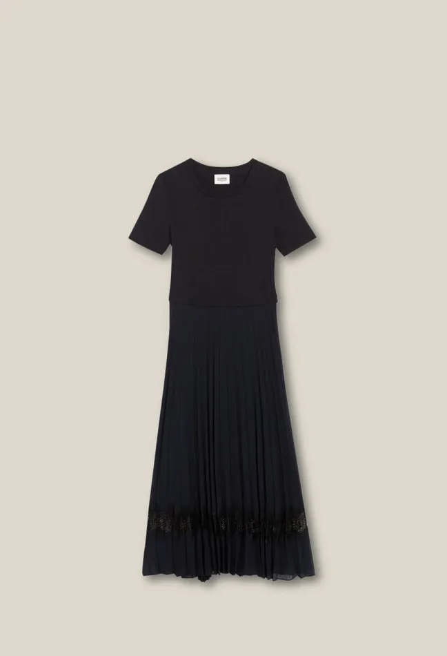 Claudie Pierlot Black And Navy Bimaterial Dress Clothes Dresses