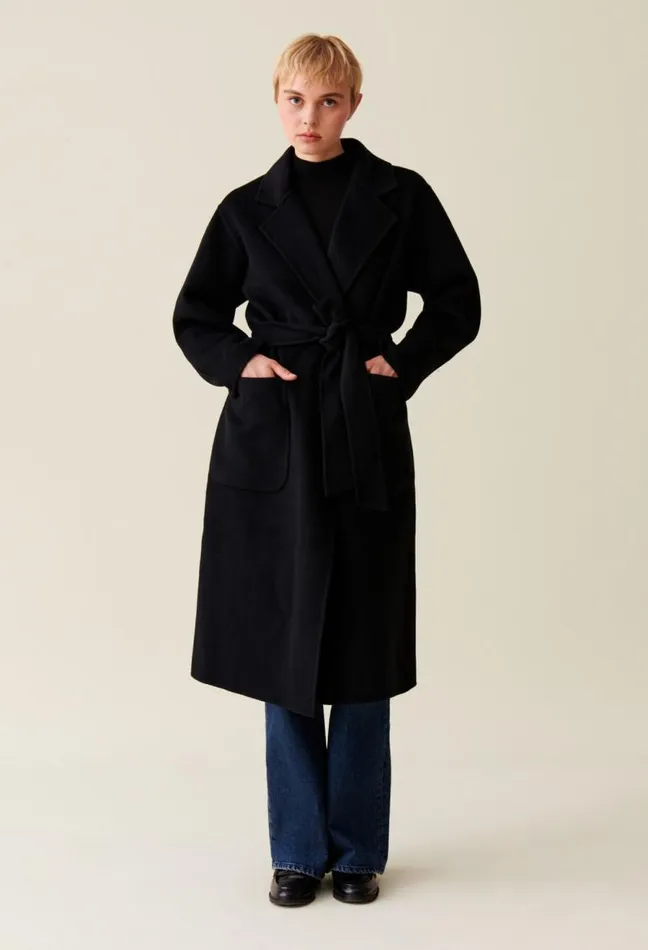 Claudie Pierlot Black Belted Long Coat Clothes Coats