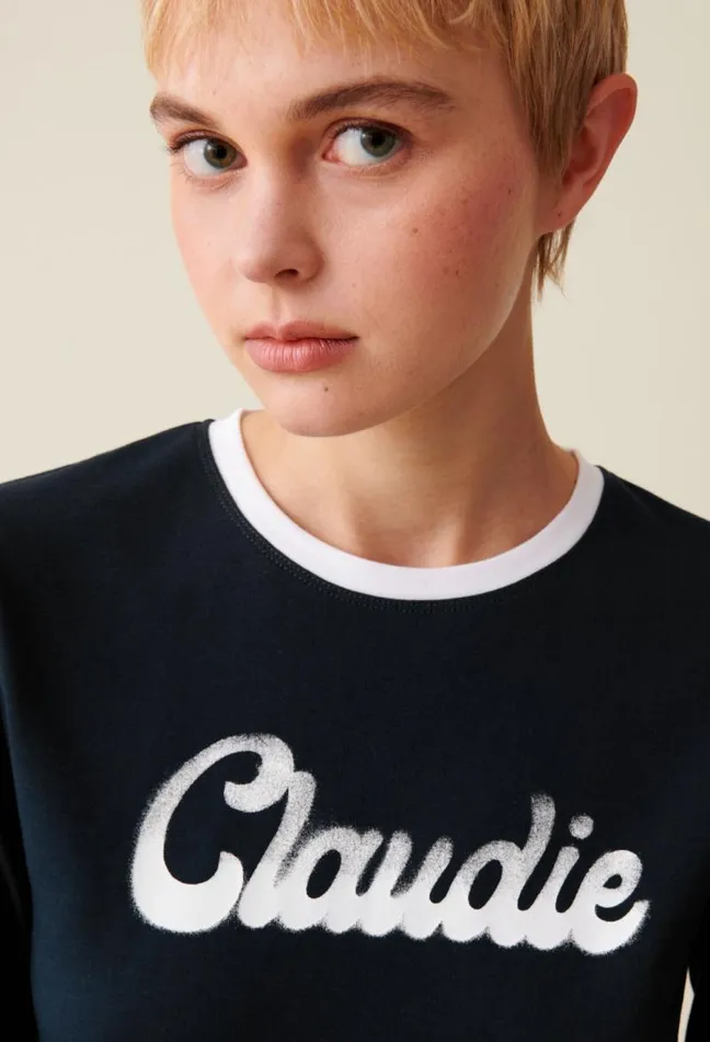 Claudie Pierlot Black Cotton Longsleeve Tshirt Clothes Tshirts