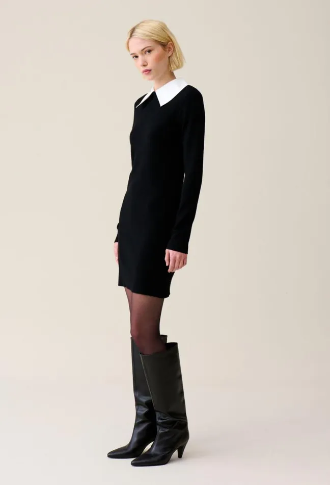Claudie Pierlot Black Knit Dress Removable Collar Clothes Dresses