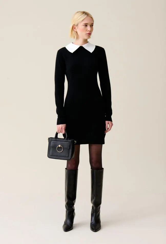 Claudie Pierlot Black Knit Dress Removable Collar Clothes Dresses