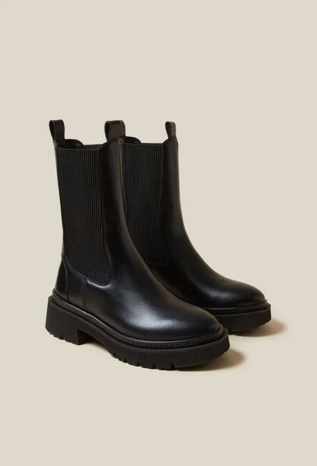 Claudie Pierlot Black Leather Chelsea Boots Shoes Ankle Boots