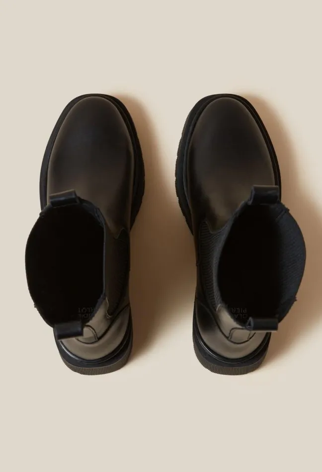 Claudie Pierlot Black Leather Chelsea Boots Shoes Ankle Boots