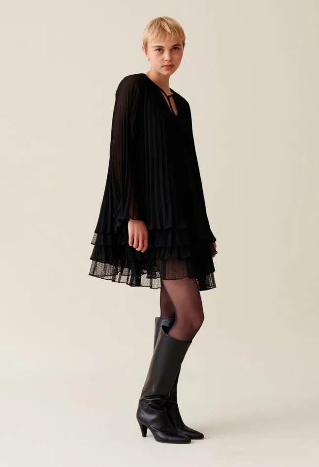 Claudie Pierlot Black Ruffled Short Dress Clothes Dresses