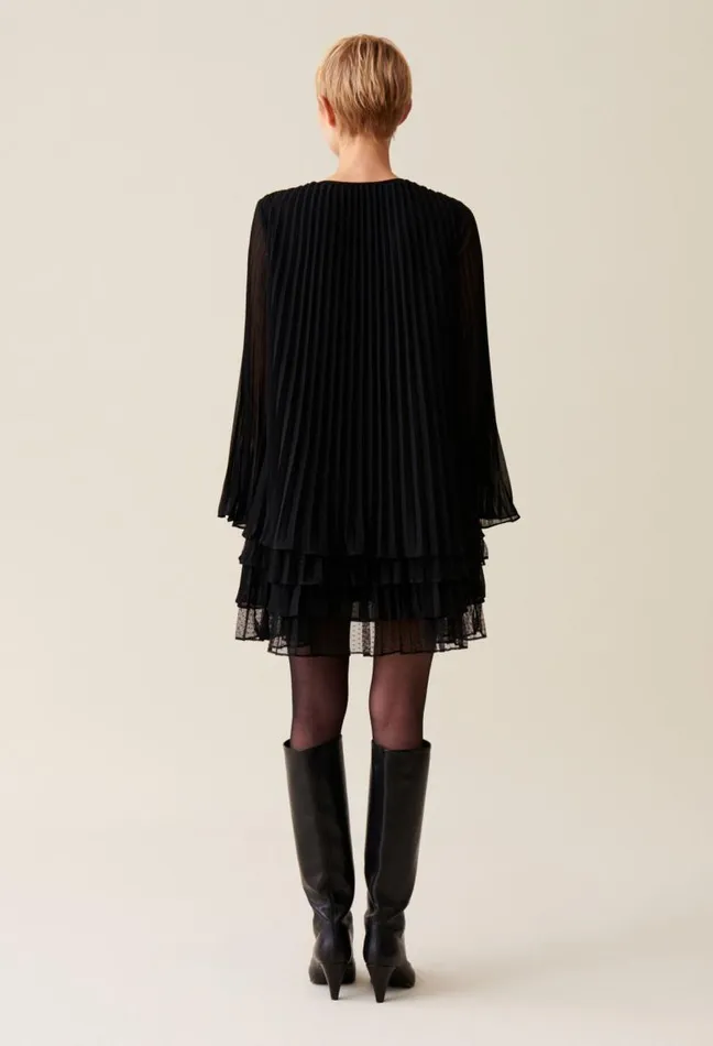 Claudie Pierlot Black Ruffled Short Dress Clothes Dresses