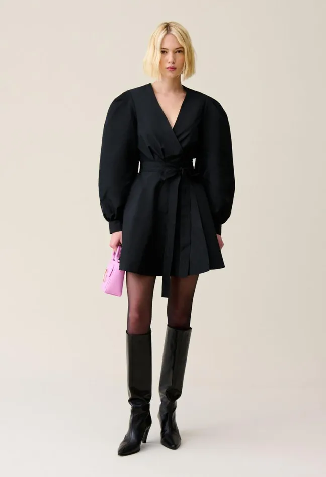 Claudie Pierlot Black Short Dress Balloon Sleeves Clothes Dresses