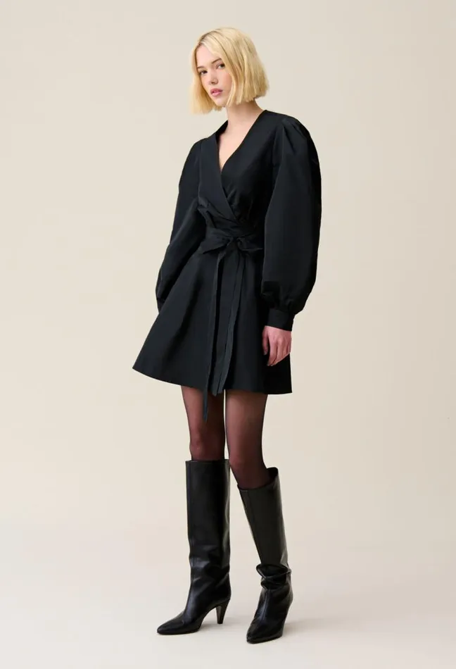 Claudie Pierlot Black Short Dress Balloon Sleeves Clothes Dresses