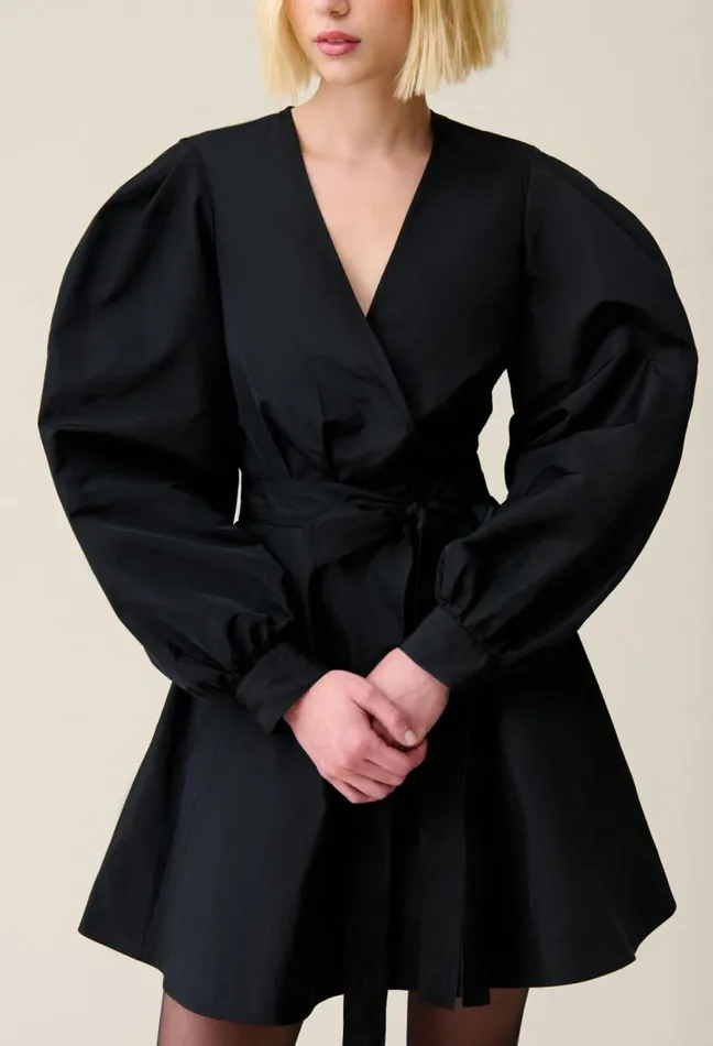 Claudie Pierlot Black Short Dress Balloon Sleeves Clothes Dresses