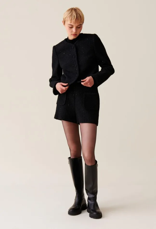Claudie Pierlot Black Straight Tweed Jacket Clothes Jackets