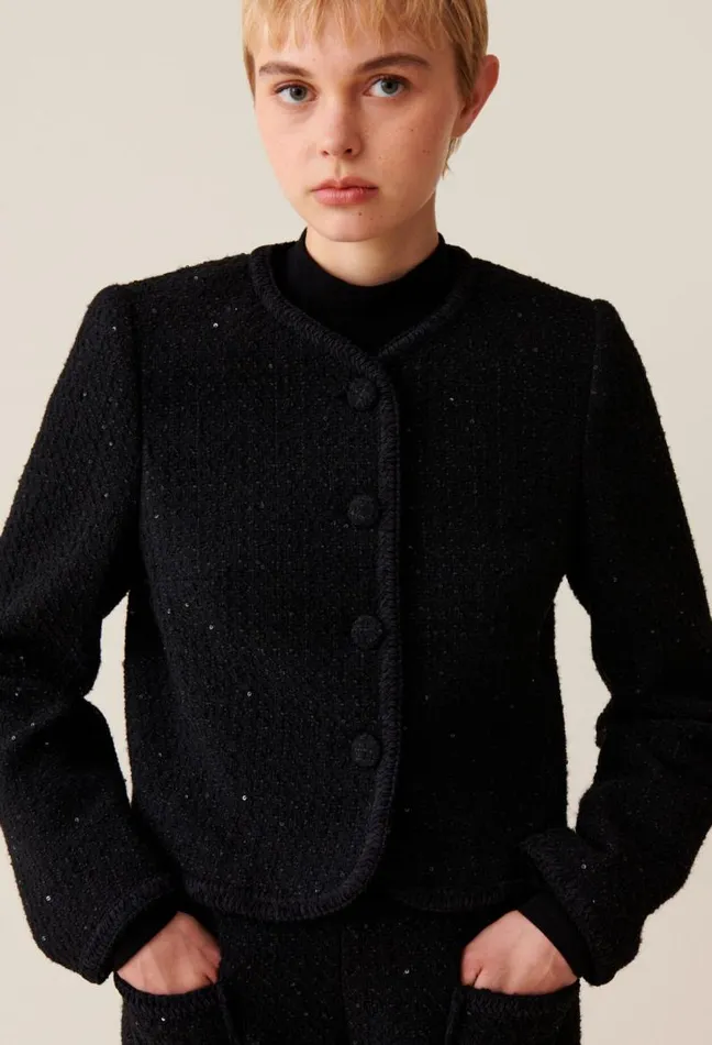 Claudie Pierlot Black Straight Tweed Jacket Clothes Jackets