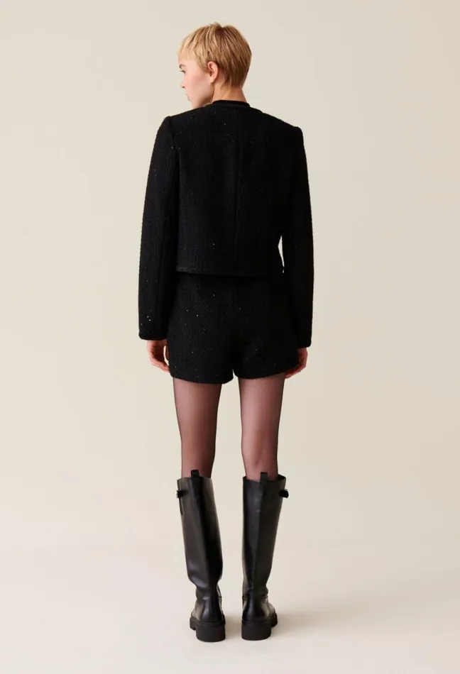 Claudie Pierlot Black Straight Tweed Jacket Clothes Jackets