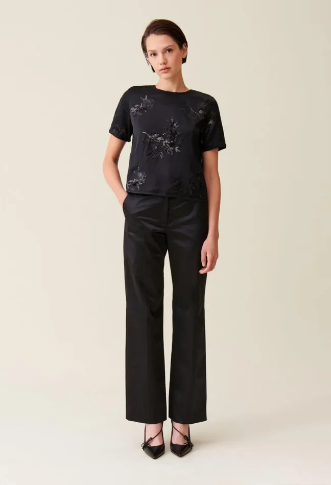 Claudie Pierlot Black Top With Embroidered Sequins Clothes Tops And Shirts