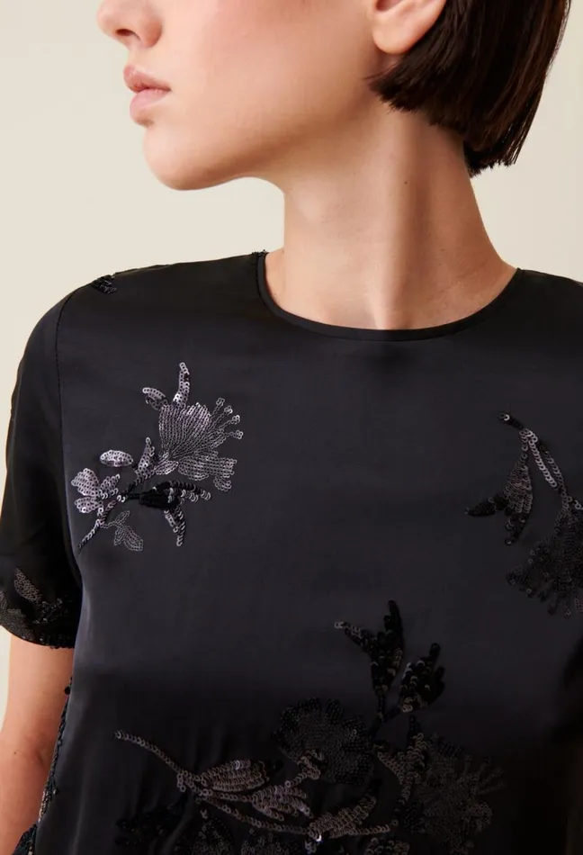 Claudie Pierlot Black Top With Embroidered Sequins Clothes Tops And Shirts