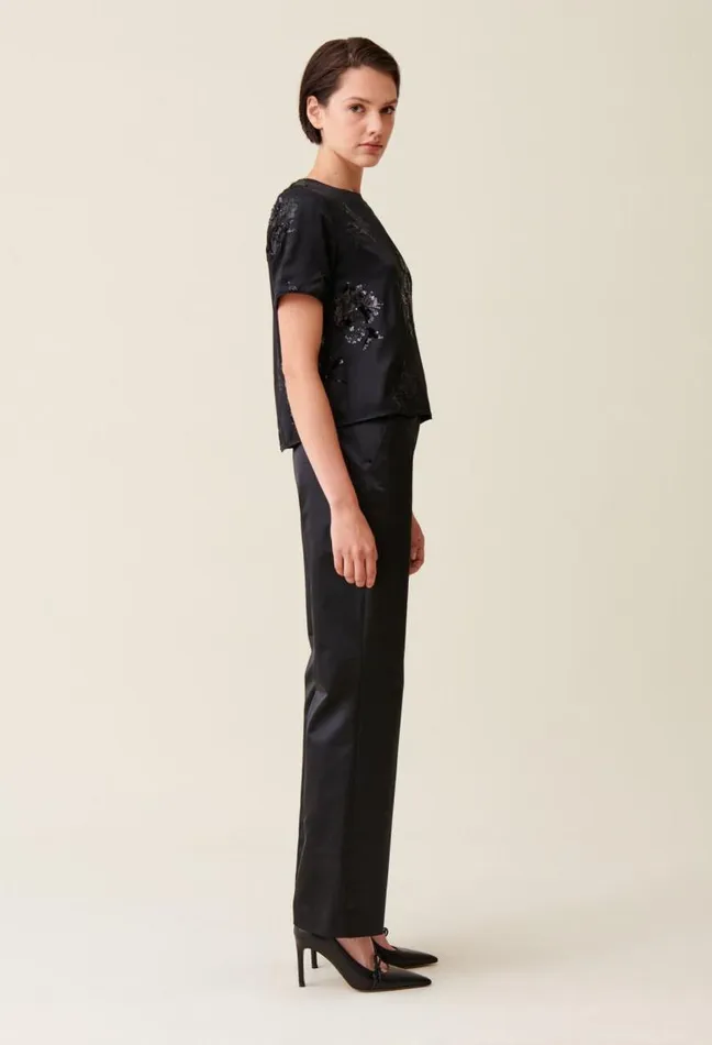 Claudie Pierlot Black Top With Embroidered Sequins Clothes Tops And Shirts