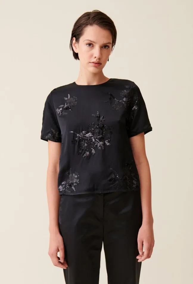 Claudie Pierlot Black Top With Embroidered Sequins Clothes Tops And Shirts